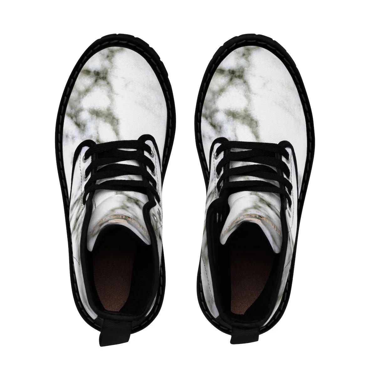 White Marble Women's Boots, Marble Print Designer Lace-up Winter Hiking Boots Shoes