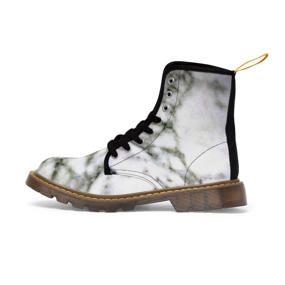 White Marble Women's Boots, Marble Print Designer Lace-up Winter Hiking Boots Shoes