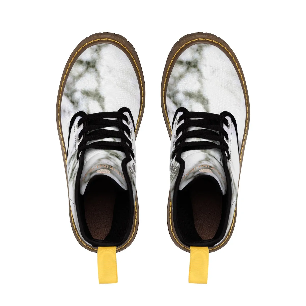 White Marble Women's Boots, Marble Print Designer Lace-up Winter Hiking Boots Shoes