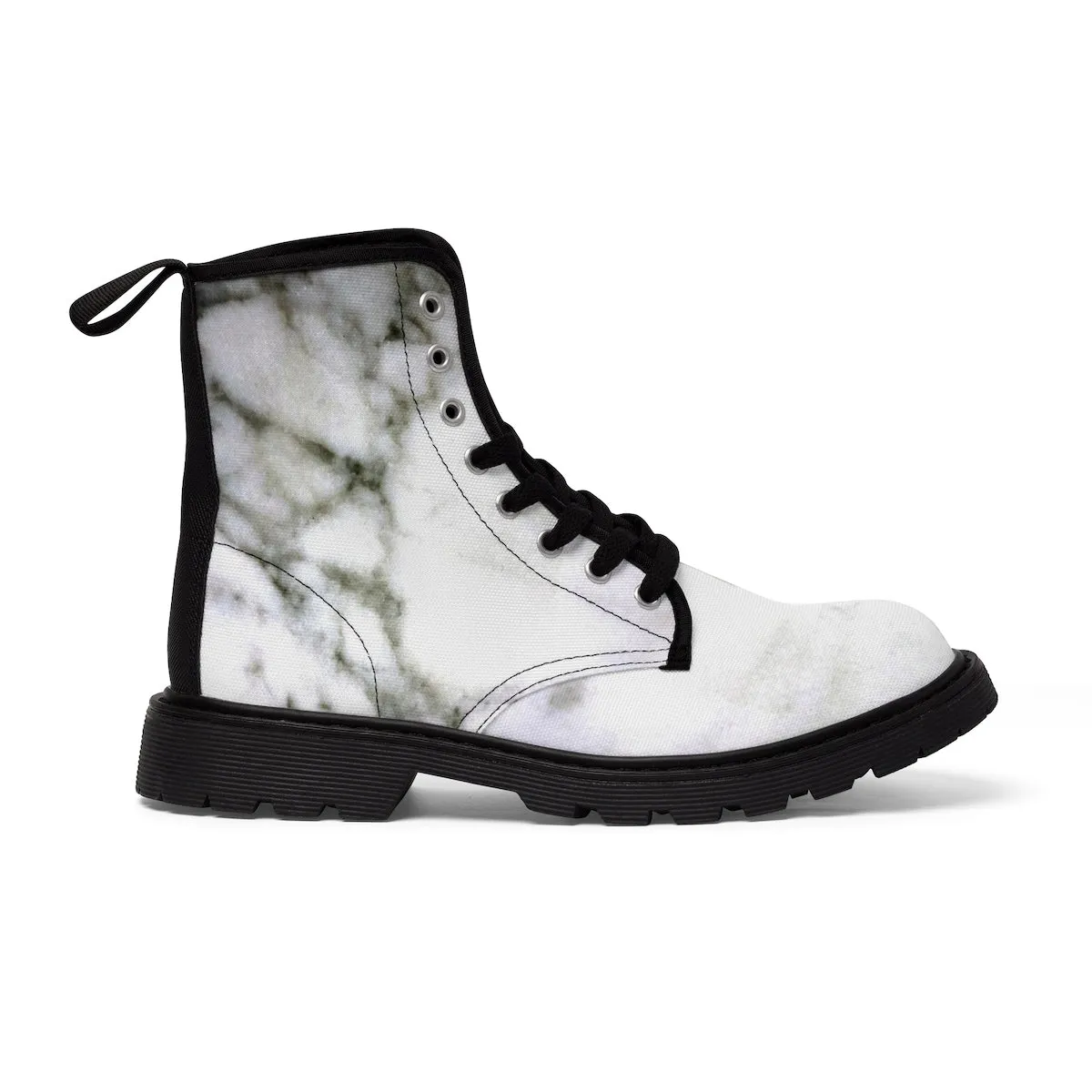 White Marble Women's Boots, Marble Print Designer Lace-up Winter Hiking Boots Shoes