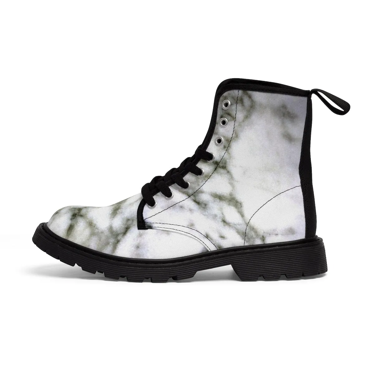 White Marble Women's Boots, Marble Print Designer Lace-up Winter Hiking Boots Shoes