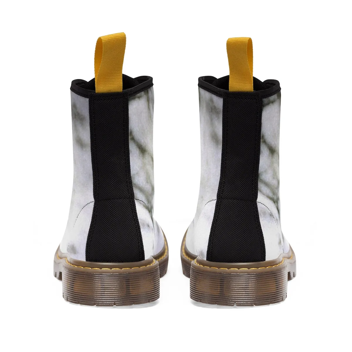 White Marble Women's Boots, Marble Print Designer Lace-up Winter Hiking Boots Shoes