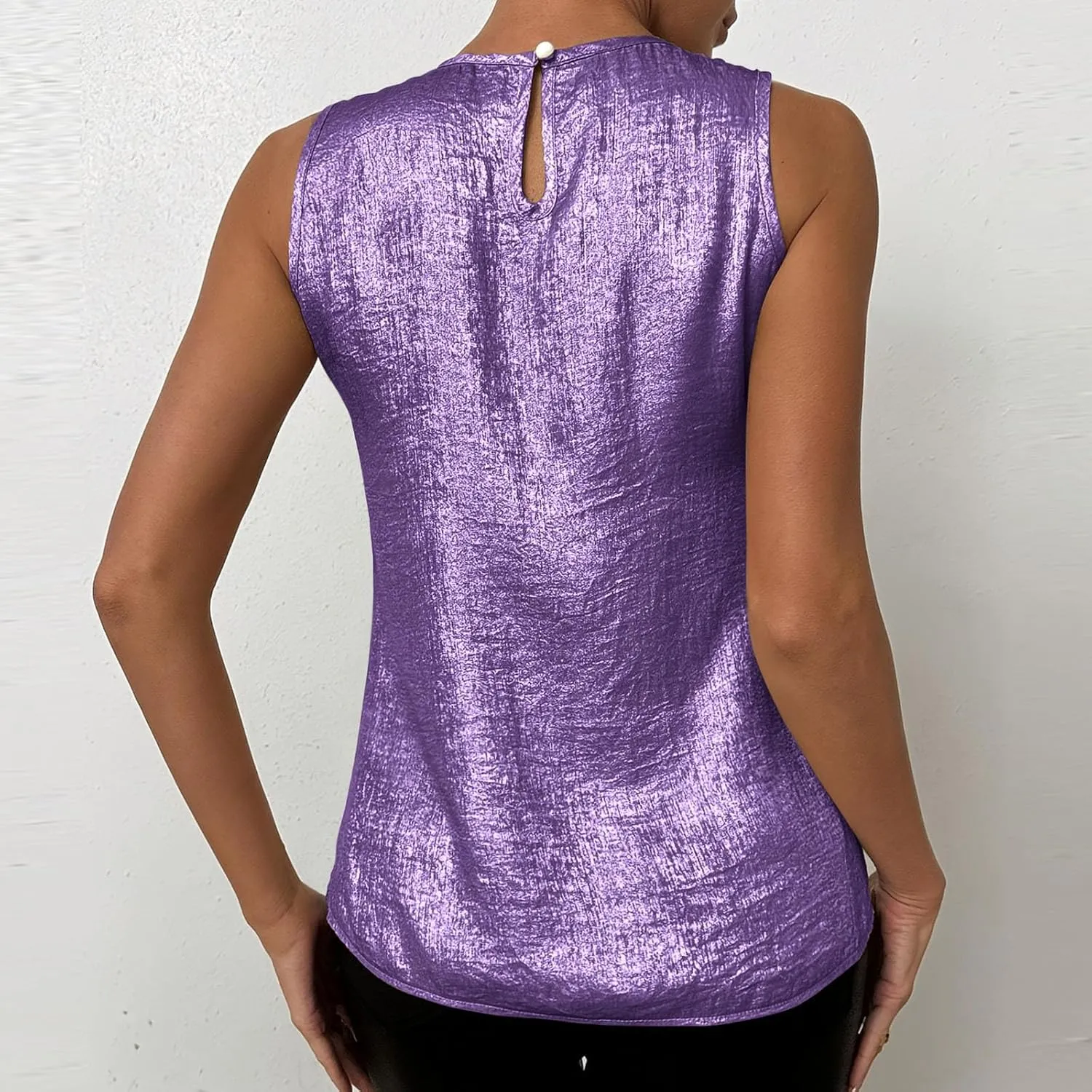 Women Round Neck Metallic Tank Top Sleeveless Shiny Party Club Shirts 2025 Summer Trendy Going Out Blouse