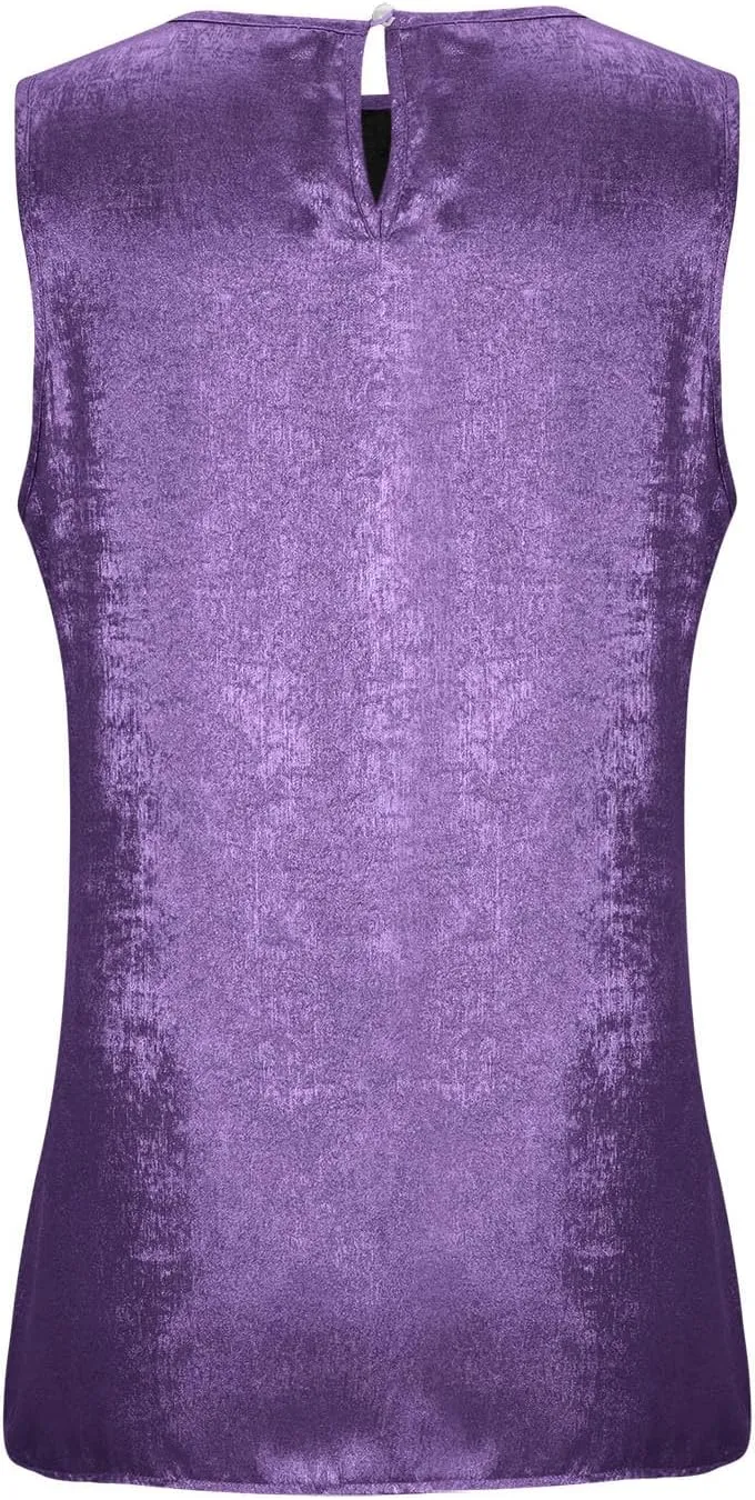 Women Round Neck Metallic Tank Top Sleeveless Shiny Party Club Shirts 2025 Summer Trendy Going Out Blouse