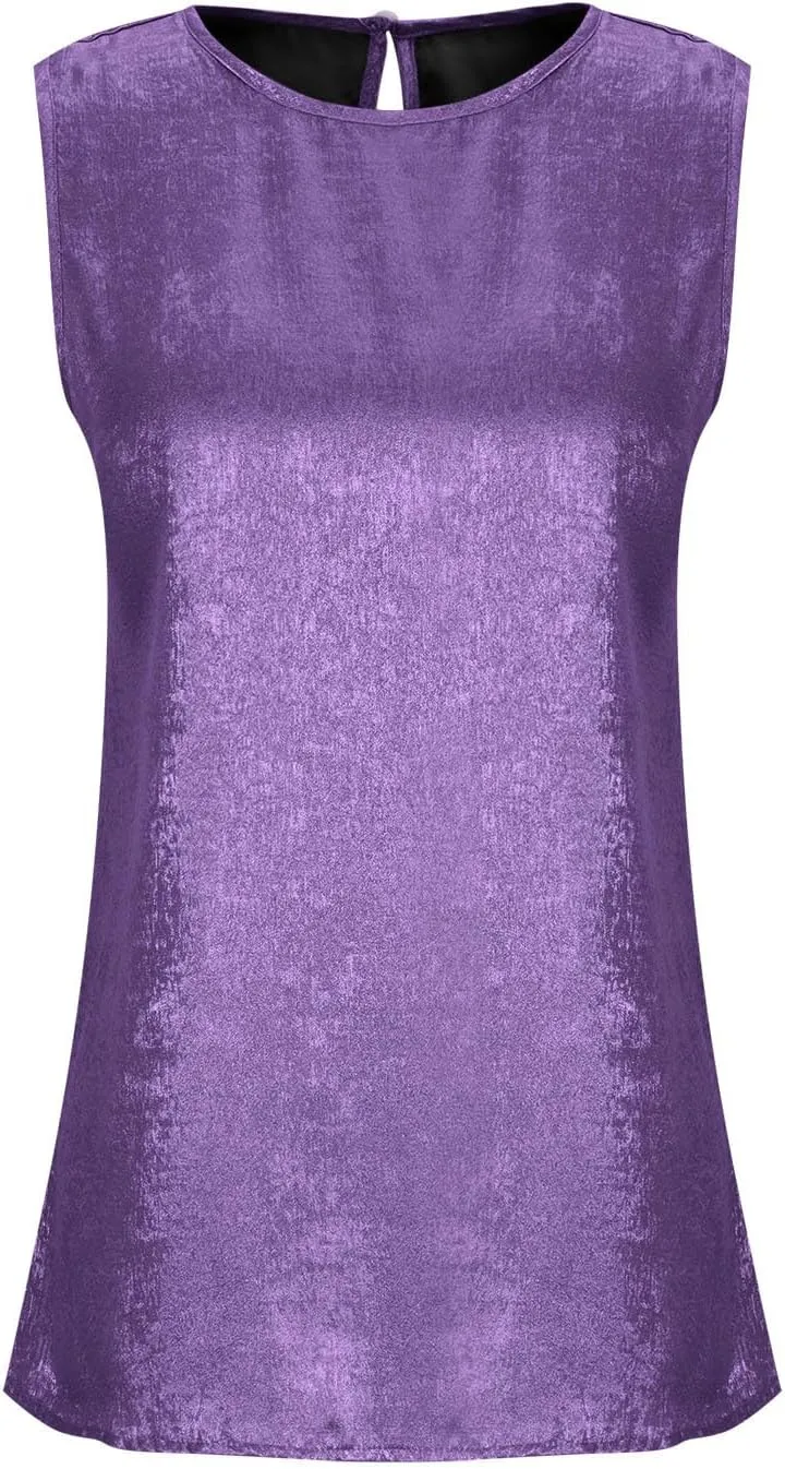 Women Round Neck Metallic Tank Top Sleeveless Shiny Party Club Shirts 2025 Summer Trendy Going Out Blouse