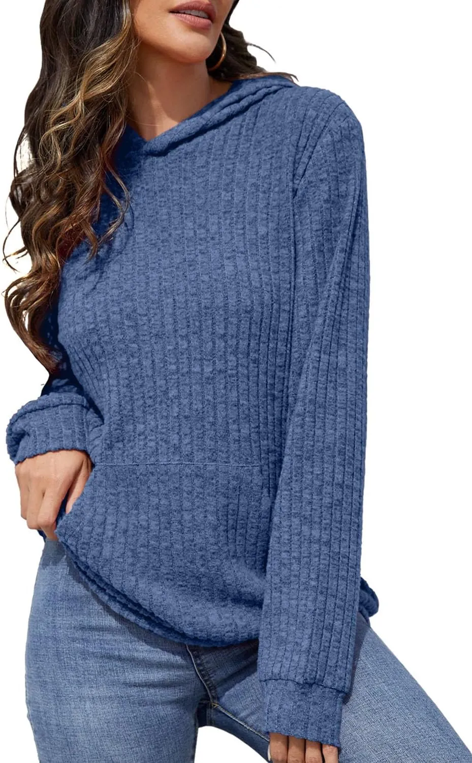 Womens Long Sleeve Shirts Kangaroo Pocket Fashion Hoodies Fall Pullover Sweatshirts