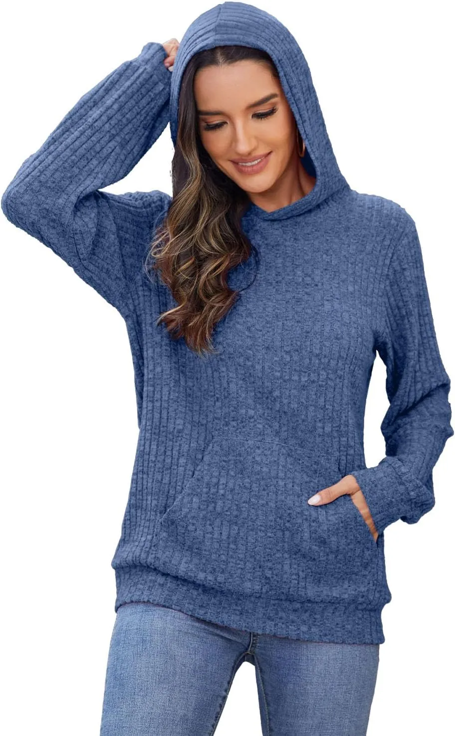 Womens Long Sleeve Shirts Kangaroo Pocket Fashion Hoodies Fall Pullover Sweatshirts