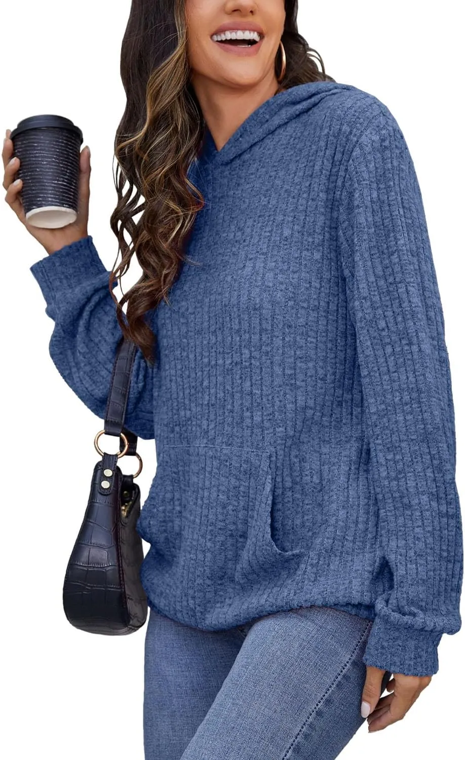 Womens Long Sleeve Shirts Kangaroo Pocket Fashion Hoodies Fall Pullover Sweatshirts