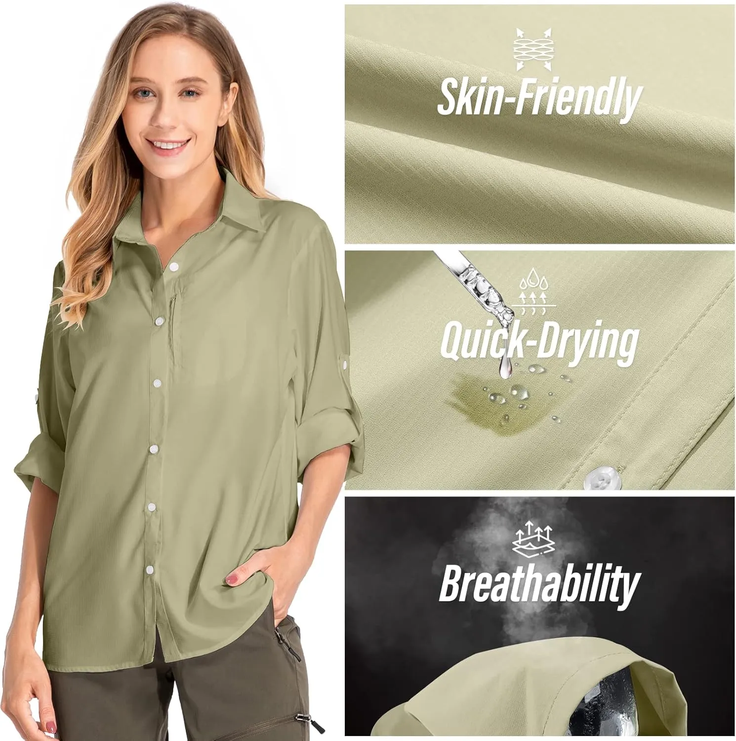 Women's Safari Shirts UPF 50 Long Sleeve,Sun Protection Quick Dry Outdoor Fishing Hiking gardening sun Shirt