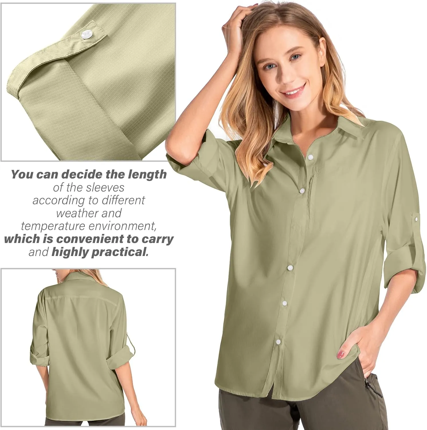 Women's Safari Shirts UPF 50 Long Sleeve,Sun Protection Quick Dry Outdoor Fishing Hiking gardening sun Shirt
