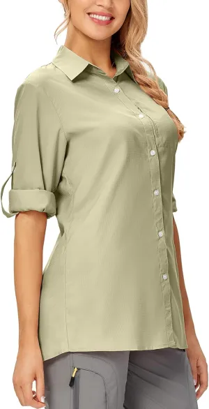 Women's Safari Shirts UPF 50 Long Sleeve,Sun Protection Quick Dry Outdoor Fishing Hiking gardening sun Shirt