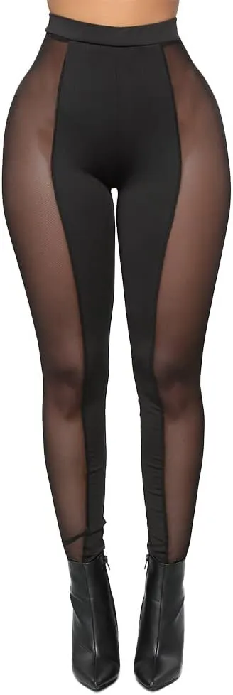 Women's Sexy See Through Sheer Mesh Pants Leggings High Waist Casual Sweatpants Tights