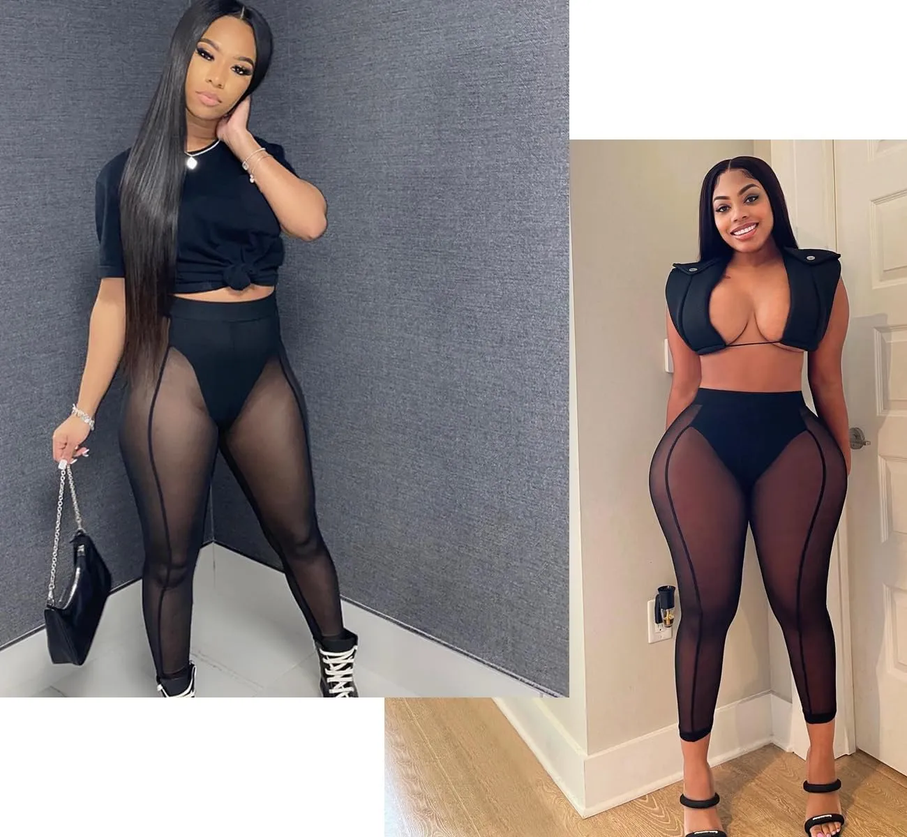 Women's Sexy See Through Sheer Mesh Pants Leggings High Waist Casual Sweatpants Tights