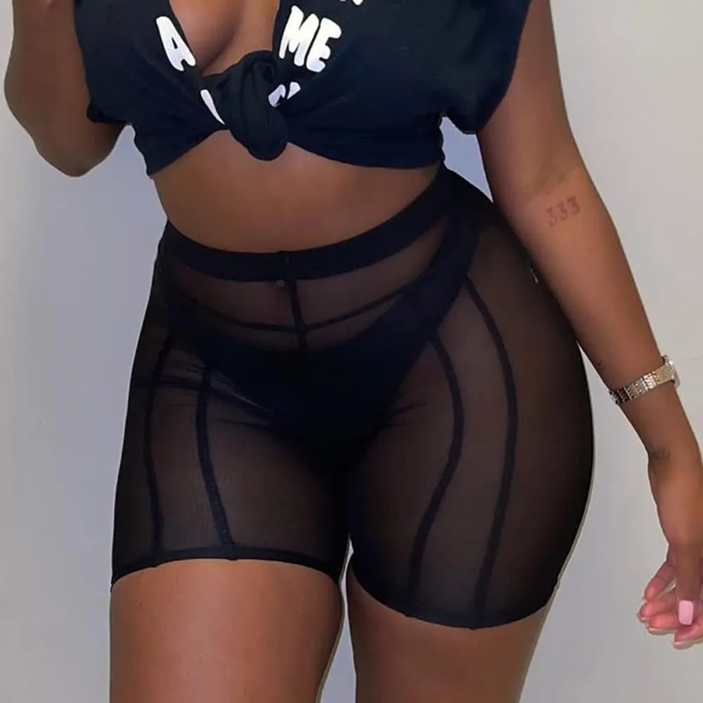 Women's Sexy See Through Sheer Mesh Pants Leggings High Waist Casual Sweatpants Tights