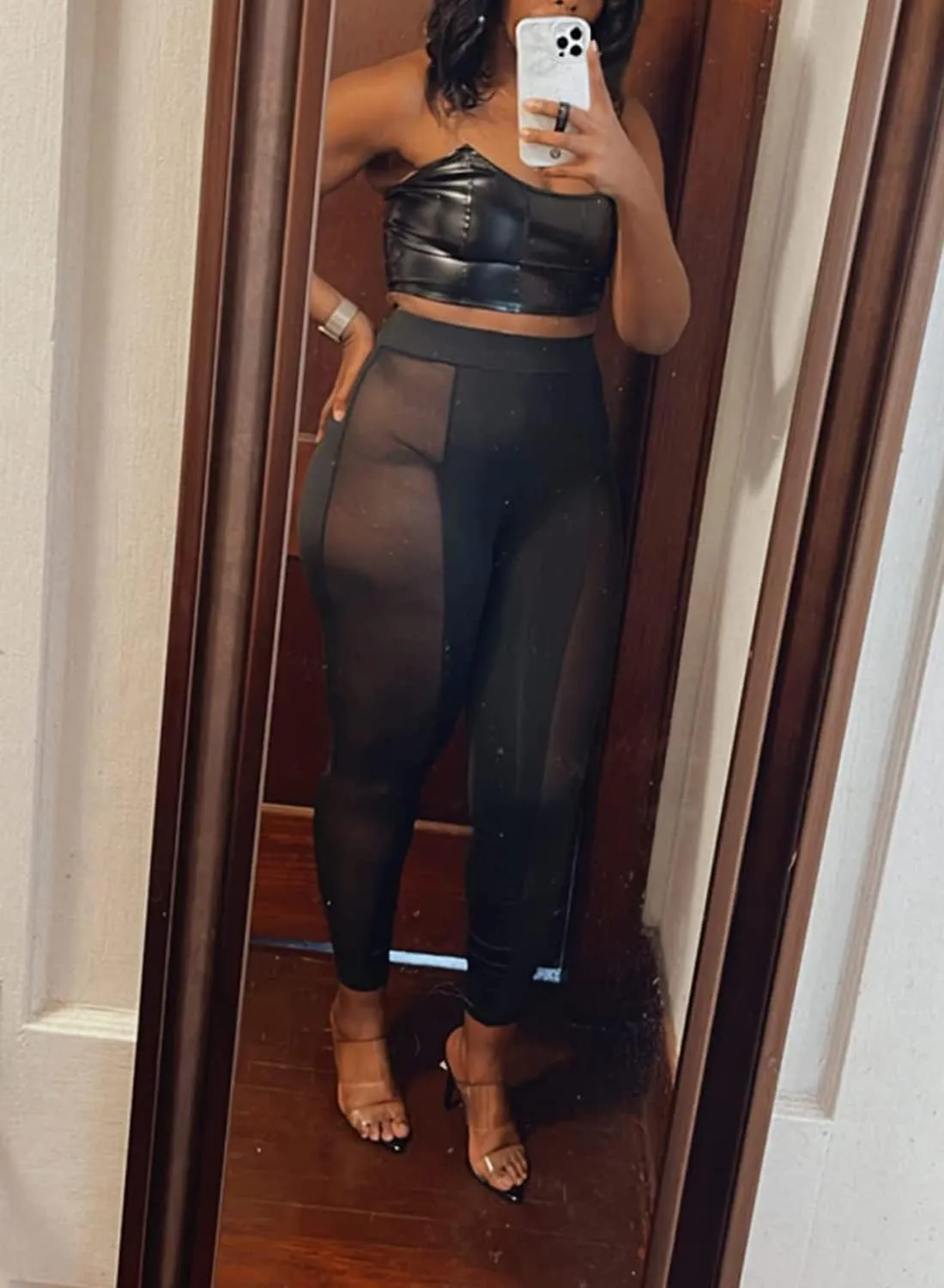 Women's Sexy See Through Sheer Mesh Pants Leggings High Waist Casual Sweatpants Tights