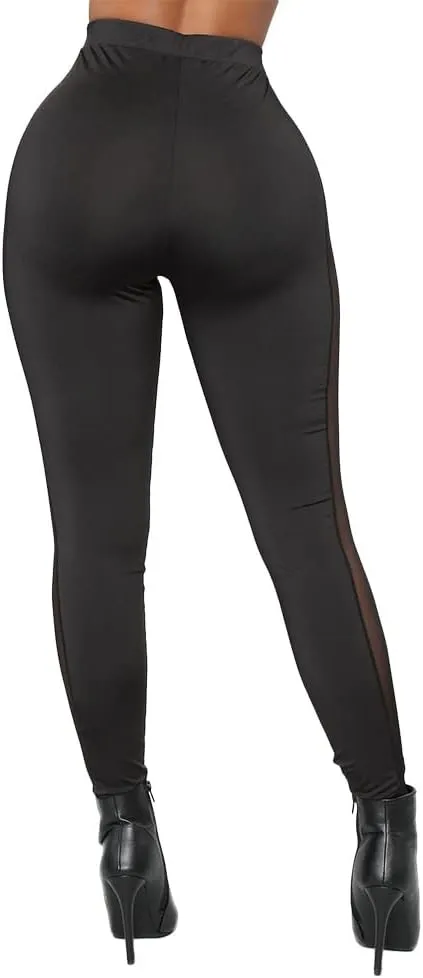 Women's Sexy See Through Sheer Mesh Pants Leggings High Waist Casual Sweatpants Tights
