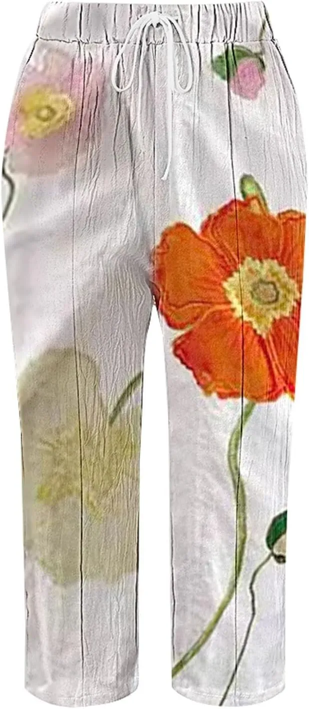 Work Pants Women Summer Casual Drawstring Pants Cotton Linen Casual Summer 2025 Straight Wide Leg Yoga Pants with