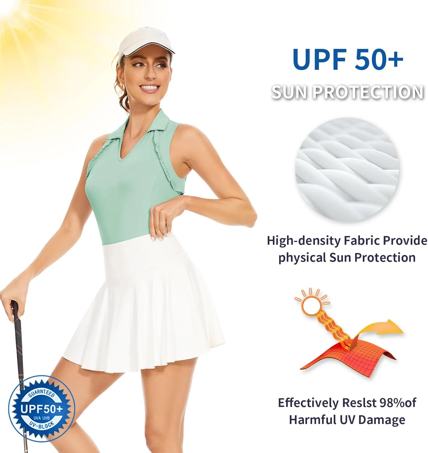 WOWENY Womens Sleeveless Golf Shirt Ruffle Polo Shirts Moisture Wicking Golf Apparel Slim Fitted Golf Tennis Tank Tops