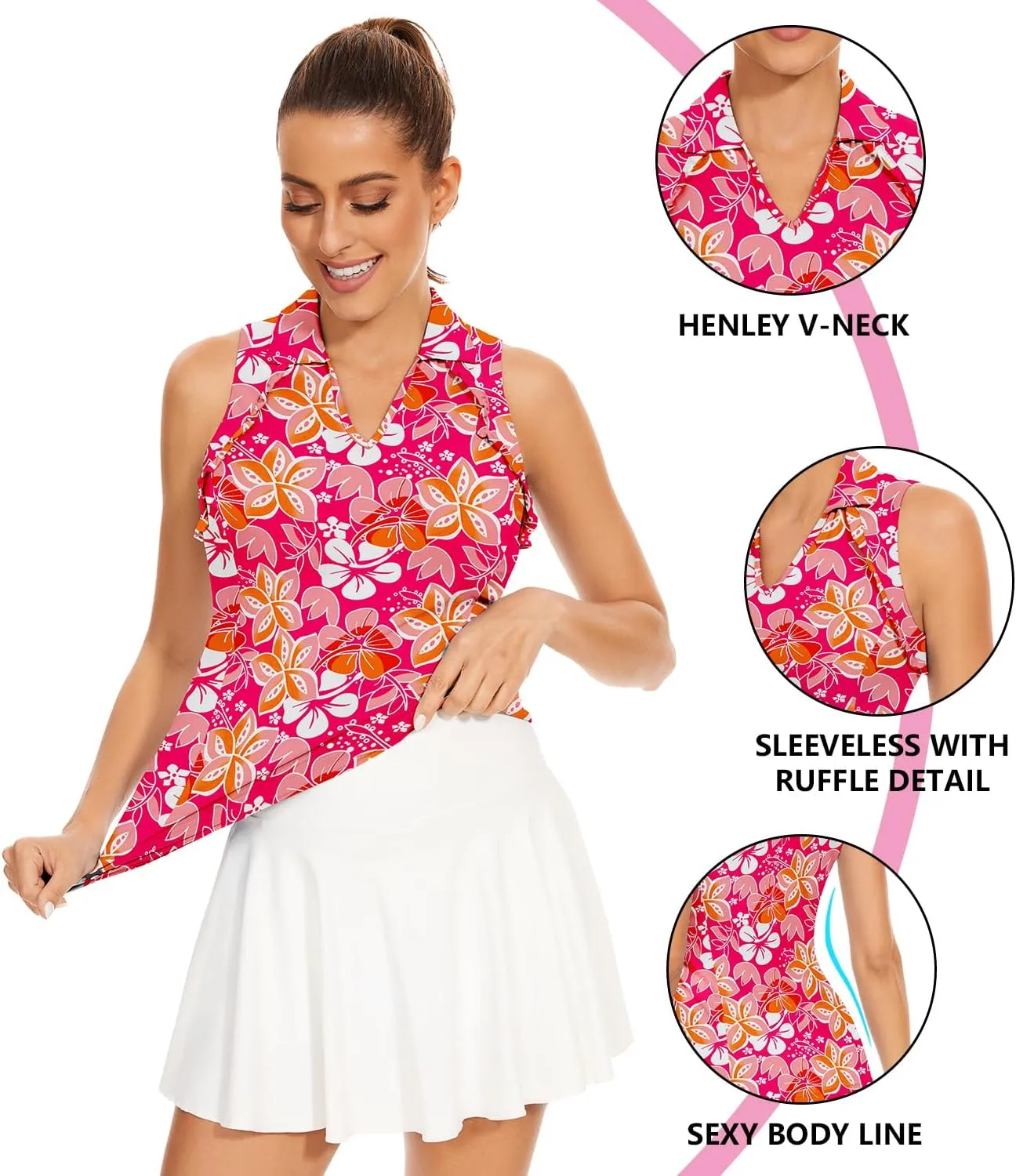 WOWENY Womens Sleeveless Golf Shirt Ruffle Polo Shirts Moisture Wicking Golf Apparel Slim Fitted Golf Tennis Tank Tops