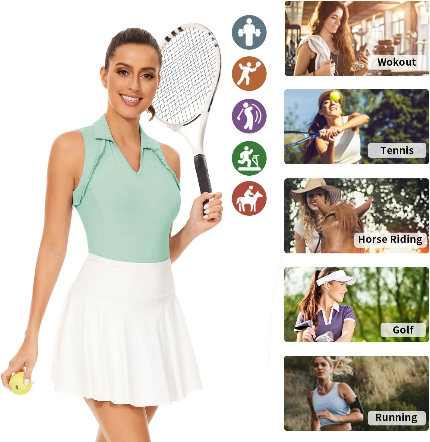 WOWENY Womens Sleeveless Golf Shirt Ruffle Polo Shirts Moisture Wicking Golf Apparel Slim Fitted Golf Tennis Tank Tops