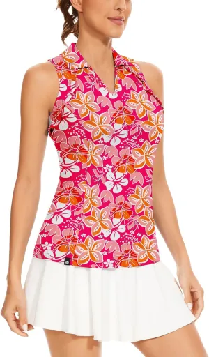 WOWENY Womens Sleeveless Golf Shirt Ruffle Polo Shirts Moisture Wicking Golf Apparel Slim Fitted Golf Tennis Tank Tops
