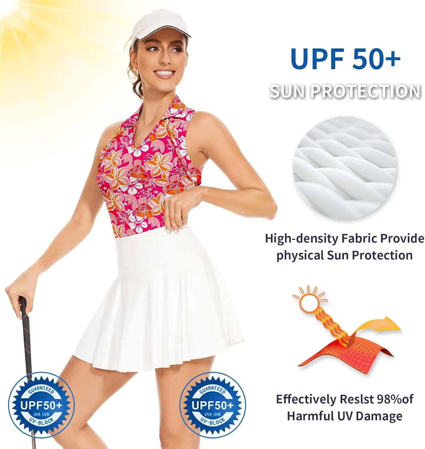 WOWENY Womens Sleeveless Golf Shirt Ruffle Polo Shirts Moisture Wicking Golf Apparel Slim Fitted Golf Tennis Tank Tops