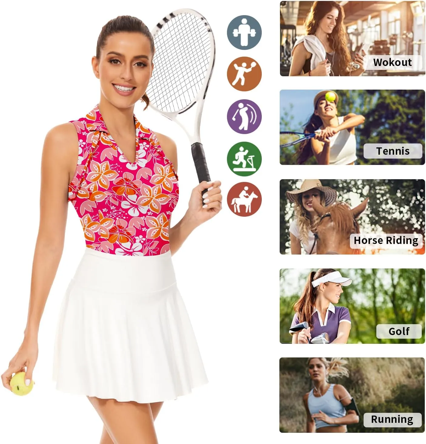 WOWENY Womens Sleeveless Golf Shirt Ruffle Polo Shirts Moisture Wicking Golf Apparel Slim Fitted Golf Tennis Tank Tops