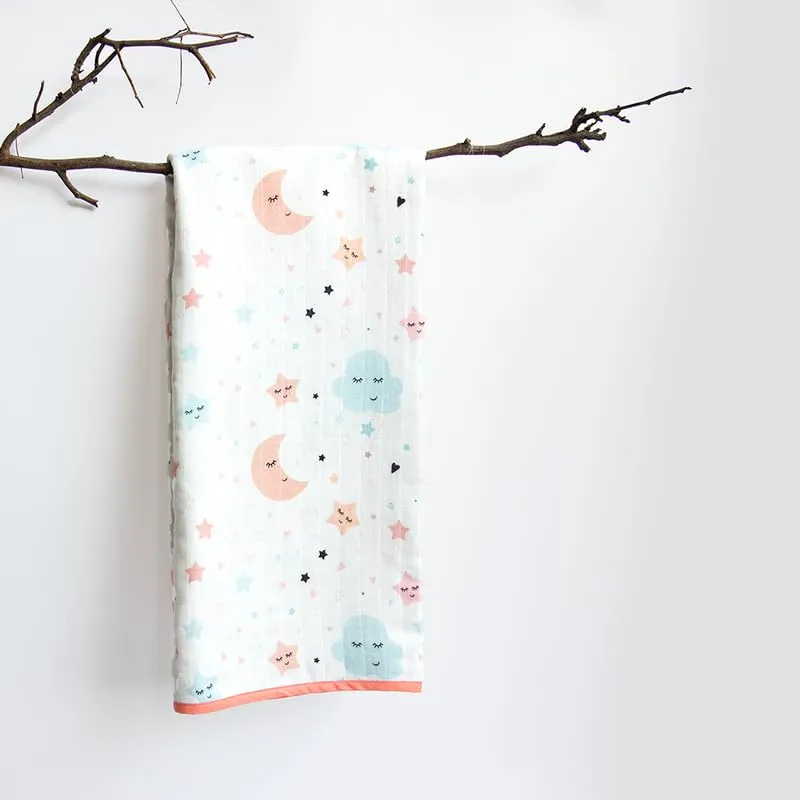 Yellow Doodle Twinkly Stars   in The Sky Reversible Muslin Blanket - Adorable Combo for Unisex Baby Ages 0-4 Years