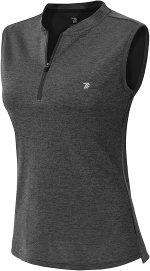 YSENTO Women's Golf Apparel Shirts Clothes Outfits Sleeveless 1/4 Zip Collarless Dry Fit UPF 50  Tennis Polo Tank Tops