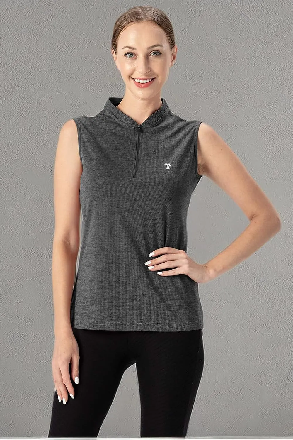 YSENTO Women's Golf Apparel Shirts Clothes Outfits Sleeveless 1/4 Zip Collarless Dry Fit UPF 50  Tennis Polo Tank Tops