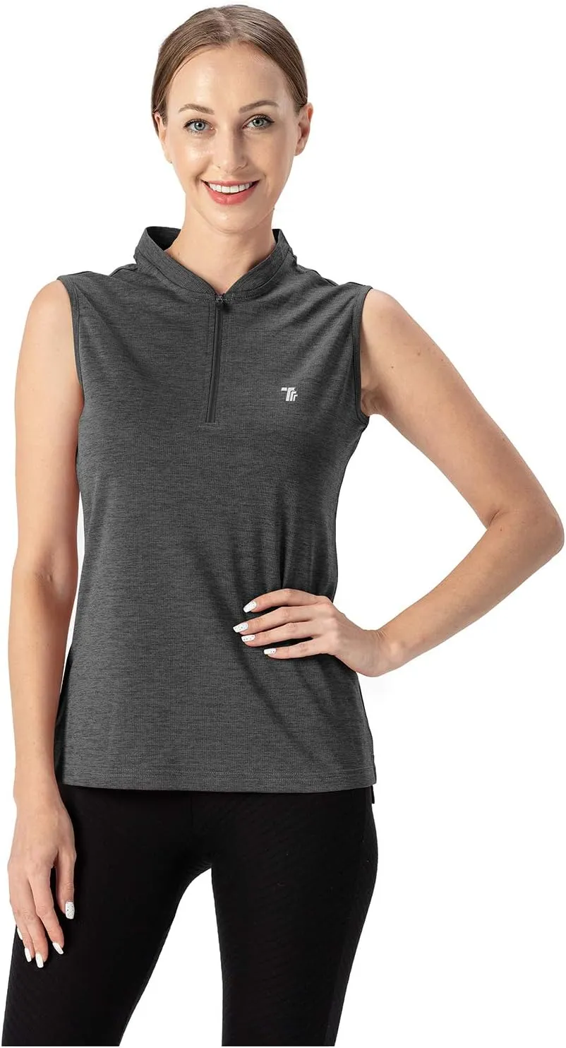 YSENTO Women's Golf Apparel Shirts Clothes Outfits Sleeveless 1/4 Zip Collarless Dry Fit UPF 50  Tennis Polo Tank Tops