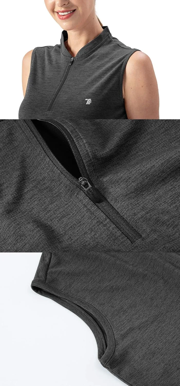 YSENTO Women's Golf Apparel Shirts Clothes Outfits Sleeveless 1/4 Zip Collarless Dry Fit UPF 50  Tennis Polo Tank Tops