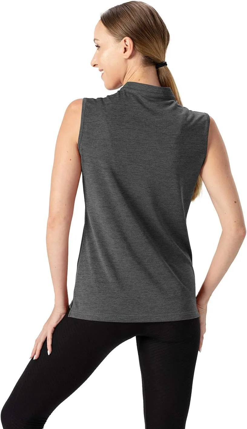 YSENTO Women's Golf Apparel Shirts Clothes Outfits Sleeveless 1/4 Zip Collarless Dry Fit UPF 50  Tennis Polo Tank Tops