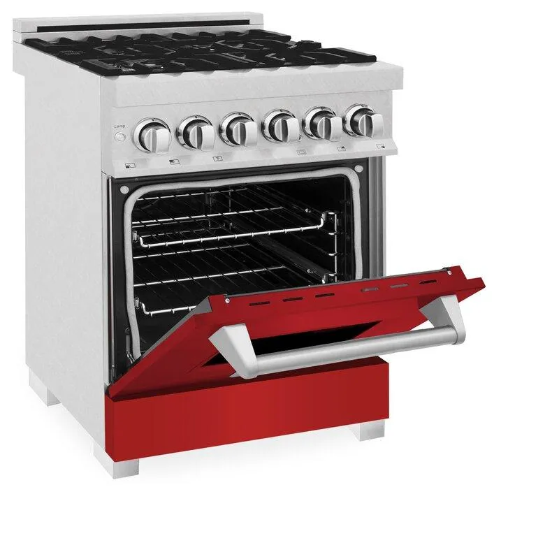 ZLINE 24 in. Professional Dual Fuel Range in DuraSnow® Stainless Steel with Red Gloss Door (RAS-RG-24)