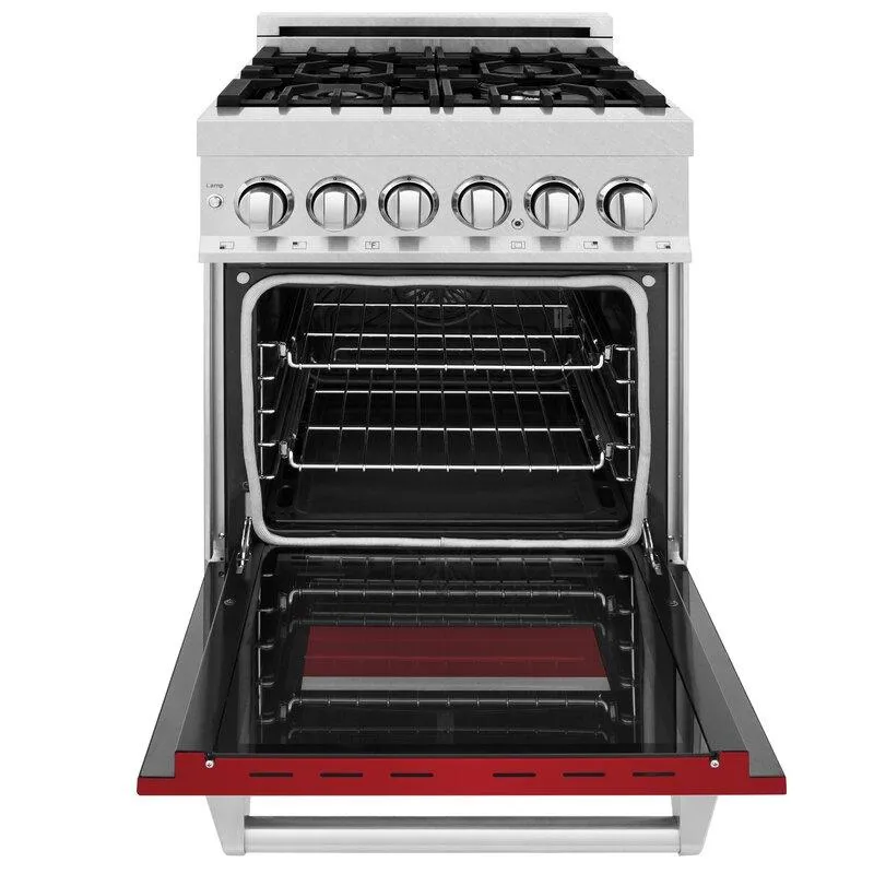 ZLINE 24 in. Professional Dual Fuel Range in DuraSnow® Stainless Steel with Red Gloss Door (RAS-RG-24)