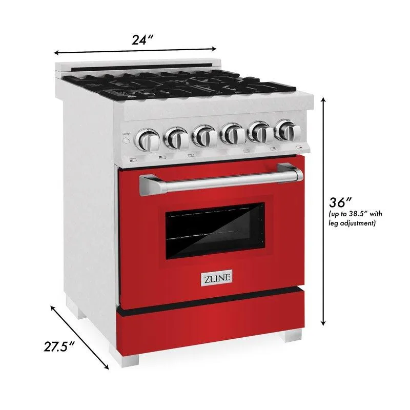 ZLINE 24 in. Professional Dual Fuel Range in DuraSnow® Stainless Steel with Red Gloss Door (RAS-RG-24)