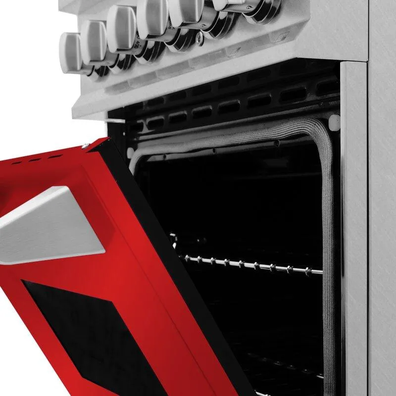 ZLINE 24 in. Professional Dual Fuel Range in DuraSnow® Stainless Steel with Red Gloss Door (RAS-RG-24)